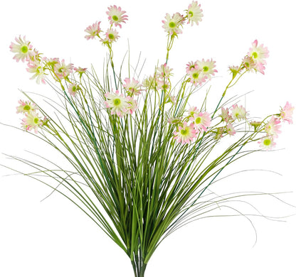 4 Pcs Artificial Plants Onion Grass Outdoor 37" Fake Tall Grass with Daisy Wildflowers Orange Artificial Wheat Grass Faux Shrubs Bush Greenery Stems for Indoor Garden Outside Office Home Decor