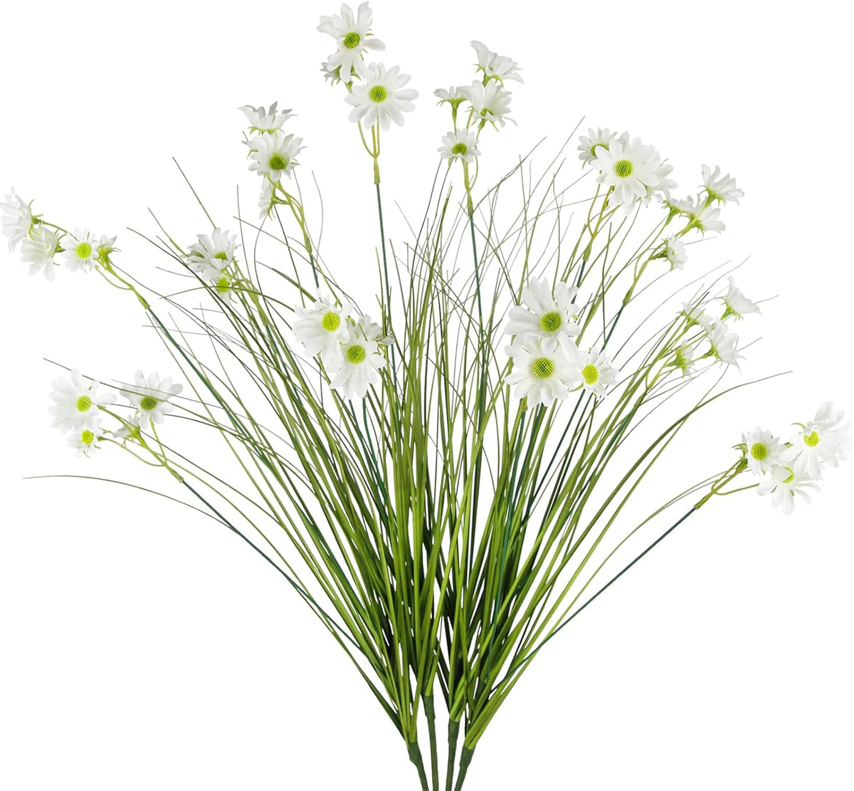 4 Pcs Artificial Plants Onion Grass Outdoor 37" Fake Tall Grass with Daisy Wildflowers Orange Artificial Wheat Grass Faux Shrubs Bush Greenery Stems for Indoor Garden Outside Office Home Decor