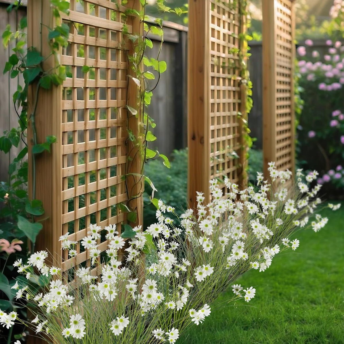 4 Pcs Artificial Plants Onion Grass Outdoor 37" Fake Tall Grass with Daisy Wildflowers Orange Artificial Wheat Grass Faux Shrubs Bush Greenery Stems for Indoor Garden Outside Office Home Decor