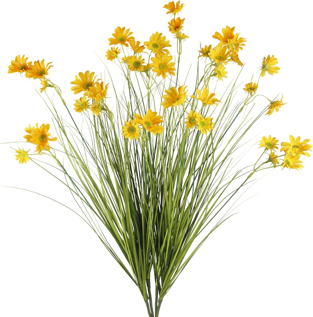4 Pcs Artificial Plants Onion Grass Outdoor 37" Fake Tall Grass with Daisy Wildflowers Orange Artificial Wheat Grass Faux Shrubs Bush Greenery Stems for Indoor Garden Outside Office Home Decor