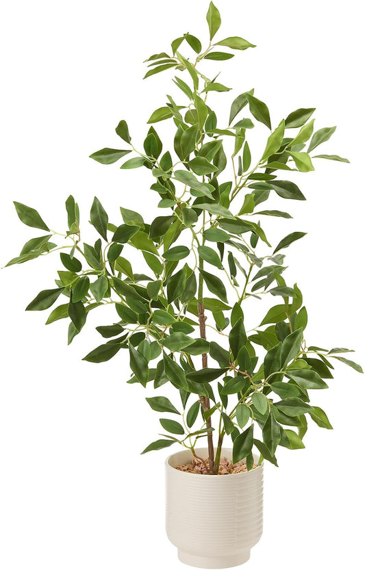 27" Indoor Faux Potted Plants Ficus Leaves Trees with Ceramic Pots