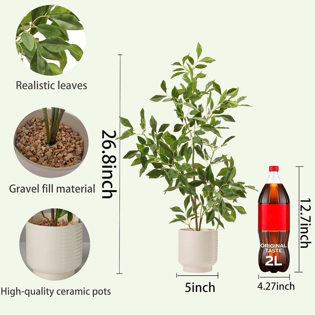 27" Indoor Faux Potted Plants Ficus Leaves Trees with Ceramic Pots