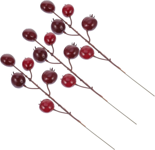 3pcs Dark Red Artificial Pomegranate Branches for Christmas Decoration Simulation Berry Adornment Vivid Color Multi Scene Use for Tree and Holiday Crafts