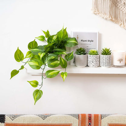 Dark Green Fake pothos | Fake Plant for Shelf Decor | Artificial Trailing Ivy Plant with 5" Wide Ceramic Pot | Faux pothos | Feaux Pothos | Bathroom and Kitchen Decor