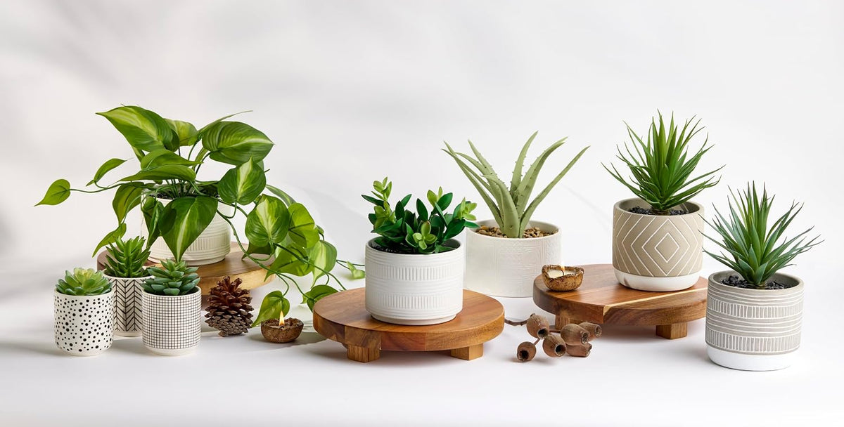 Dark Green Fake pothos | Fake Plant for Shelf Decor | Artificial Trailing Ivy Plant with 5" Wide Ceramic Pot | Faux pothos | Feaux Pothos | Bathroom and Kitchen Decor