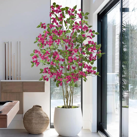 Artificial Red Bougainvillea Tree 6FT with 270 Flowers & White Planter Realistic Tall Large Fake Faux Floral Floor Blooming Flower Plant 72 Inch for Indoor Home Office Porch Mall Decor