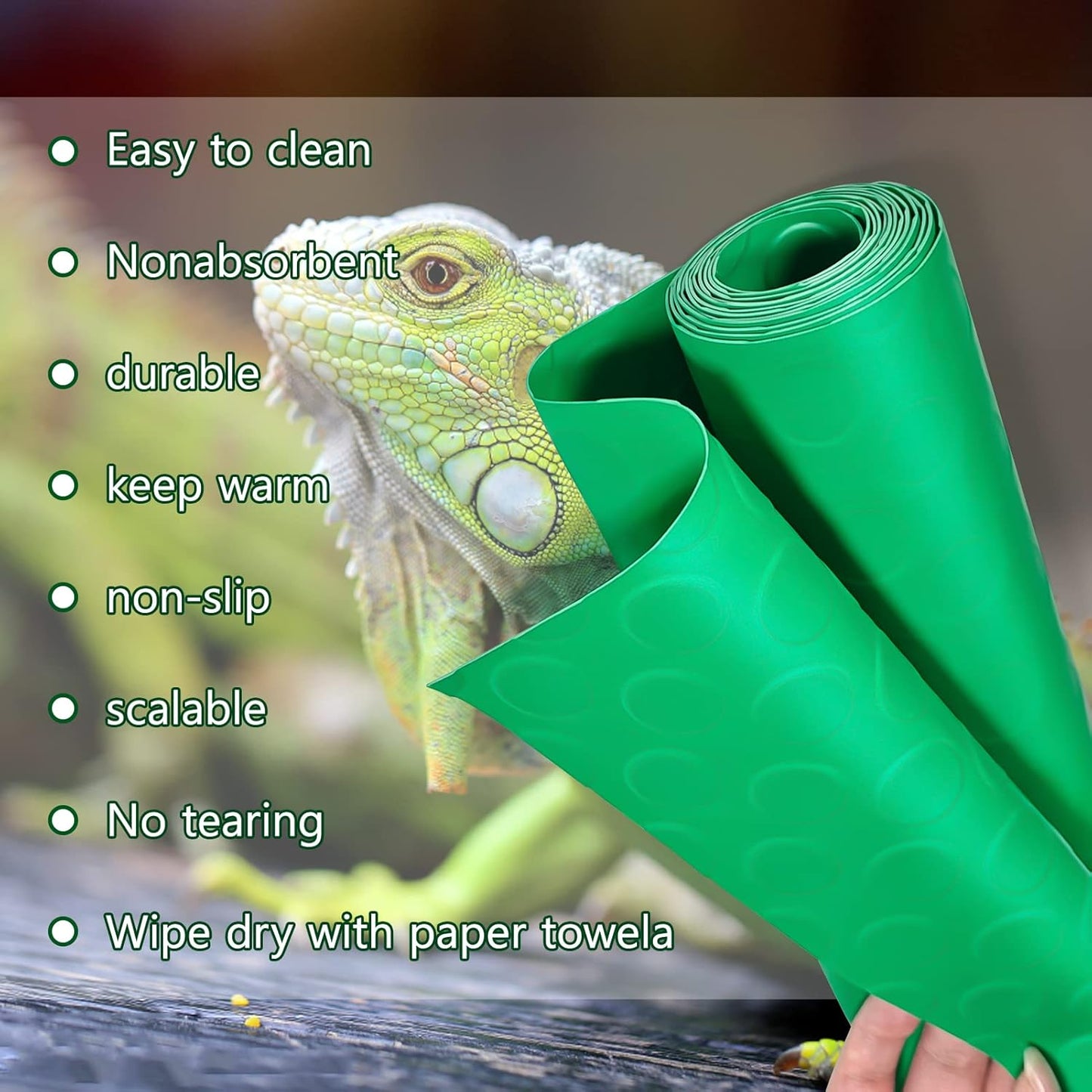 Bearded Dragon Tank Accessories, Reptile Terrarium Carpet Substrate for Leopard Gecko, Lizard, Iguana, Snake, Tortoise, Non-Adhesive Reptile Habitat Bedding(Black 79inch)