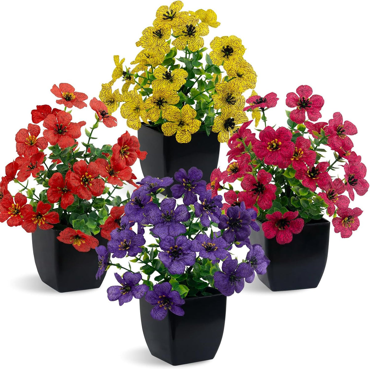 4 Pack Small Artificial Mums Flowers in White Pots, Fake Mini Potted Plants, Spring Floral Decor for Home Bathroom Shelves Office Desk Table Centerpiece Indoor Decoration