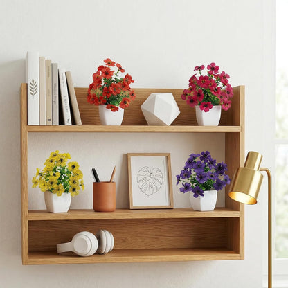 4 Pack Small Artificial Mums Flowers in White Pots, Fake Mini Potted Plants, Spring Floral Decor for Home Bathroom Shelves Office Desk Table Centerpiece Indoor Decoration