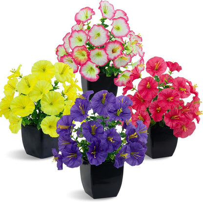 4 Pack Small Artificial Mums Flowers in White Pots, Fake Mini Potted Plants, Spring Floral Decor for Home Bathroom Shelves Office Desk Table Centerpiece Indoor Decoration