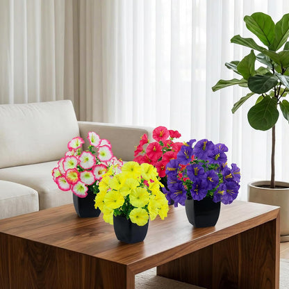 4 Pack Small Artificial Mums Flowers in White Pots, Fake Mini Potted Plants, Spring Floral Decor for Home Bathroom Shelves Office Desk Table Centerpiece Indoor Decoration