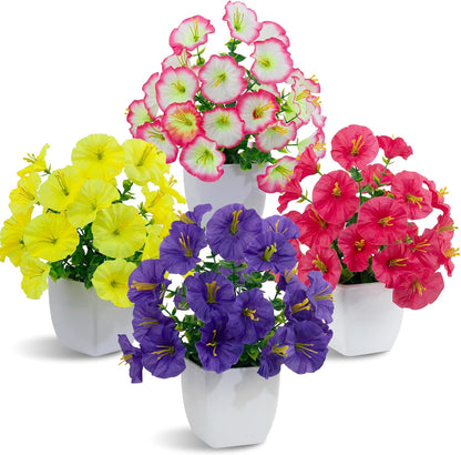 4 Pack Small Artificial Mums Flowers in White Pots, Fake Mini Potted Plants, Spring Floral Decor for Home Bathroom Shelves Office Desk Table Centerpiece Indoor Decoration