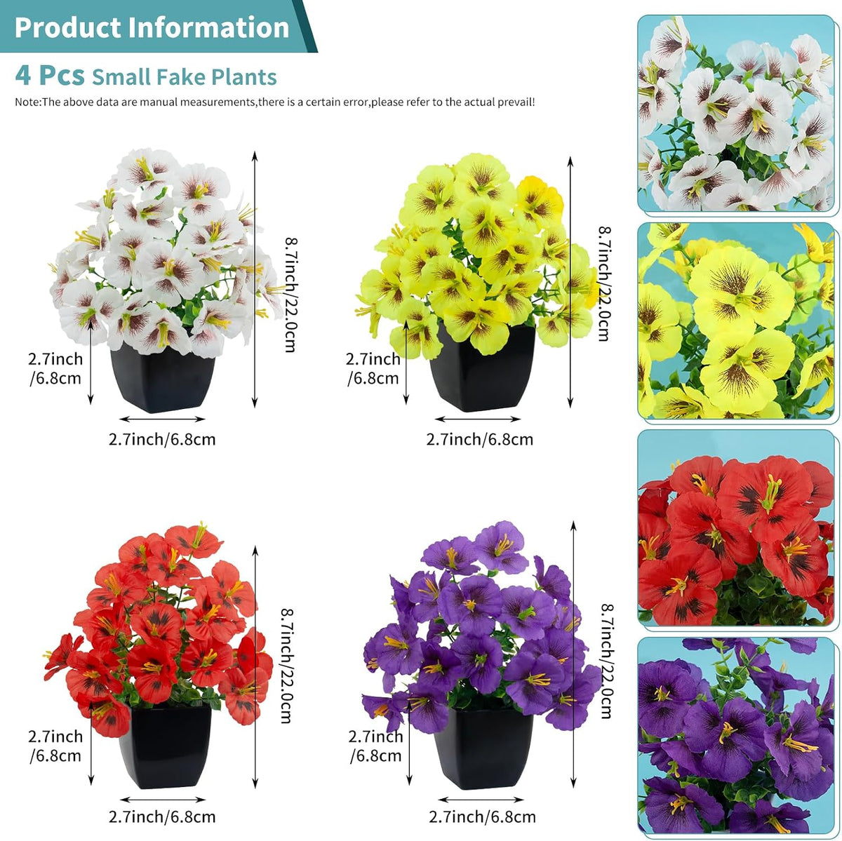 4 Pack Small Artificial Mums Flowers in White Pots, Fake Mini Potted Plants, Spring Floral Decor for Home Bathroom Shelves Office Desk Table Centerpiece Indoor Decoration