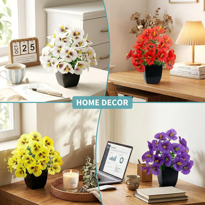4 Pack Small Artificial Mums Flowers in White Pots, Fake Mini Potted Plants, Spring Floral Decor for Home Bathroom Shelves Office Desk Table Centerpiece Indoor Decoration