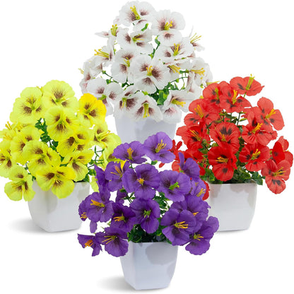 4 Pack Small Artificial Mums Flowers in White Pots, Fake Mini Potted Plants, Spring Floral Decor for Home Bathroom Shelves Office Desk Table Centerpiece Indoor Decoration