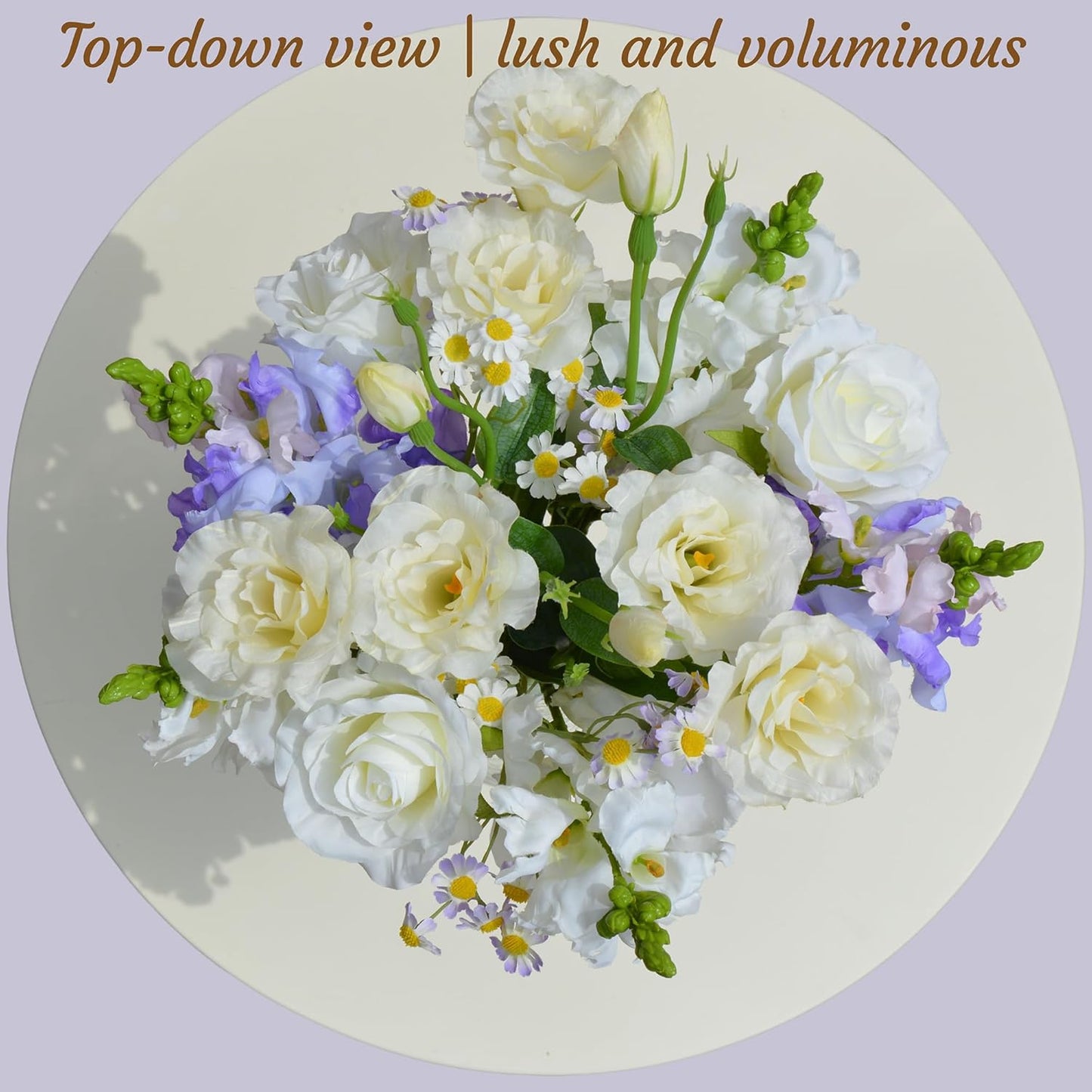 15-Stems Curated Artificial Flower Set, 17.5" Faux Silk White Lisianthus & Rose, Long Stem Fake Flowers, Decorative Floral Centerpieces for Dining Table, Wedding Centerpieces (Vase Not Included)