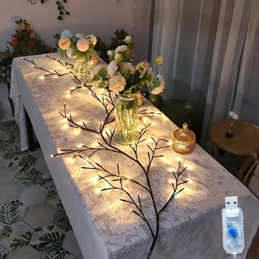 Twinkling Brown Vine Fairy Lights 96 LED Bendable Willow Vine Lights - 1pc 6Ft Flexible Brown Vine Fairy Lights with 8 Modes Twinkle Artificial Tree Branches (1pc 96 LED Lights)