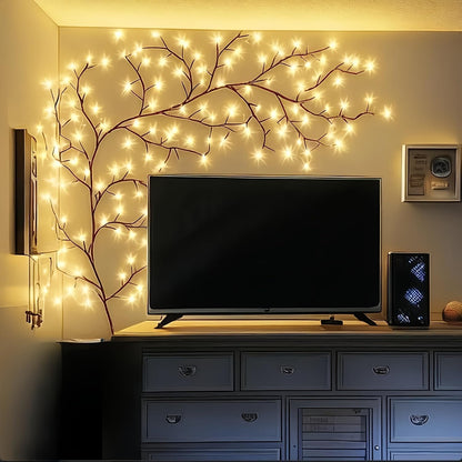 Twinkling Brown Vine Fairy Lights 96 LED Bendable Willow Vine Lights - 1pc 6Ft Flexible Brown Vine Fairy Lights with 8 Modes Twinkle Artificial Tree Branches (1pc 96 LED Lights)