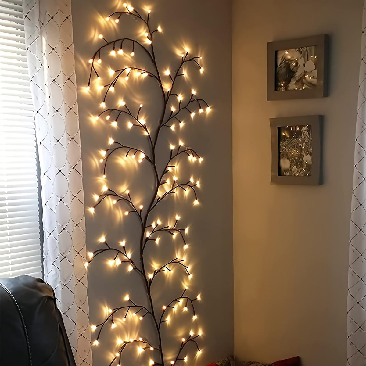 Twinkling Brown Vine Fairy Lights 96 LED Bendable Willow Vine Lights - 1pc 6Ft Flexible Brown Vine Fairy Lights with 8 Modes Twinkle Artificial Tree Branches (1pc 96 LED Lights)