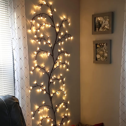 Twinkling Brown Vine Fairy Lights 96 LED Bendable Willow Vine Lights - 1pc 6Ft Flexible Brown Vine Fairy Lights with 8 Modes Twinkle Artificial Tree Branches (1pc 96 LED Lights)