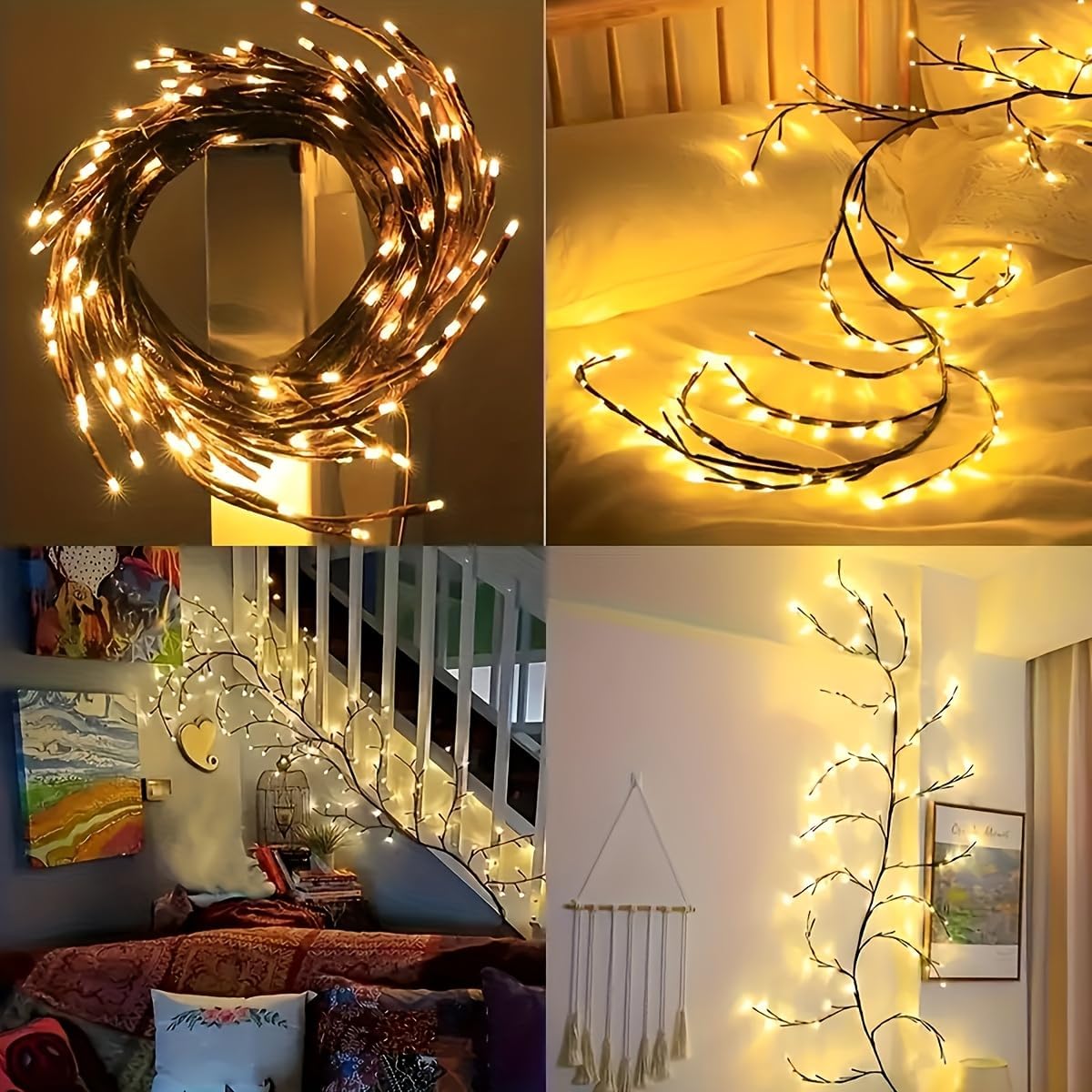 Twinkling Brown Vine Fairy Lights 96 LED Bendable Willow Vine Lights - 1pc 6Ft Flexible Brown Vine Fairy Lights with 8 Modes Twinkle Artificial Tree Branches (1pc 96 LED Lights)