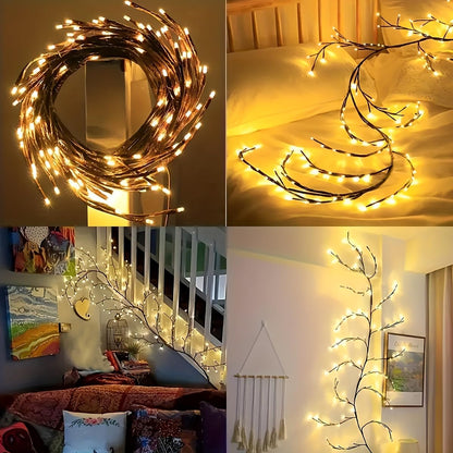 Twinkling Brown Vine Fairy Lights 96 LED Bendable Willow Vine Lights - 1pc 6Ft Flexible Brown Vine Fairy Lights with 8 Modes Twinkle Artificial Tree Branches (1pc 96 LED Lights)