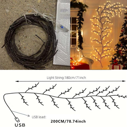 Twinkling Brown Vine Fairy Lights 96 LED Bendable Willow Vine Lights - 1pc 6Ft Flexible Brown Vine Fairy Lights with 8 Modes Twinkle Artificial Tree Branches (1pc 96 LED Lights)