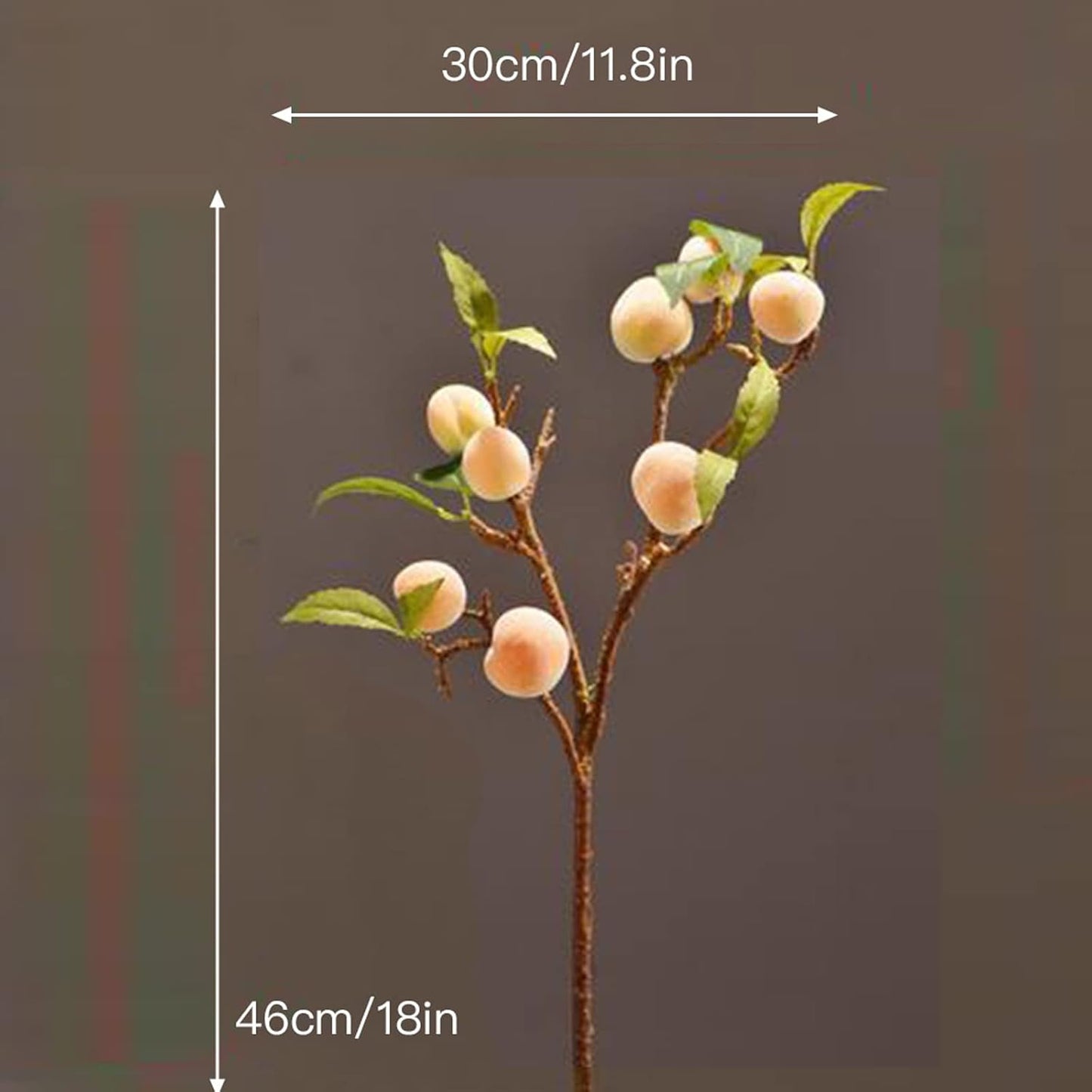 2 Pcs Artificial Peach Branches, 18 Inch Real Touch Fake Peach with Green Leaves Simulation Peach Tree Stems Faux Plants Flower Arrangement for Vase Wedding Photography Props Decor