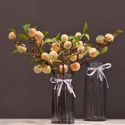 2 Pcs Artificial Peach Branches, 18 Inch Real Touch Fake Peach with Green Leaves Simulation Peach Tree Stems Faux Plants Flower Arrangement for Vase Wedding Photography Props Decor