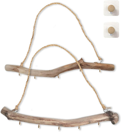 2Pcs 15 Inch Natural Driftwood Decorative Branches Farmhouse Home Wall Hanging Decor Hanging Jewelry Organizers with 5 Hooks