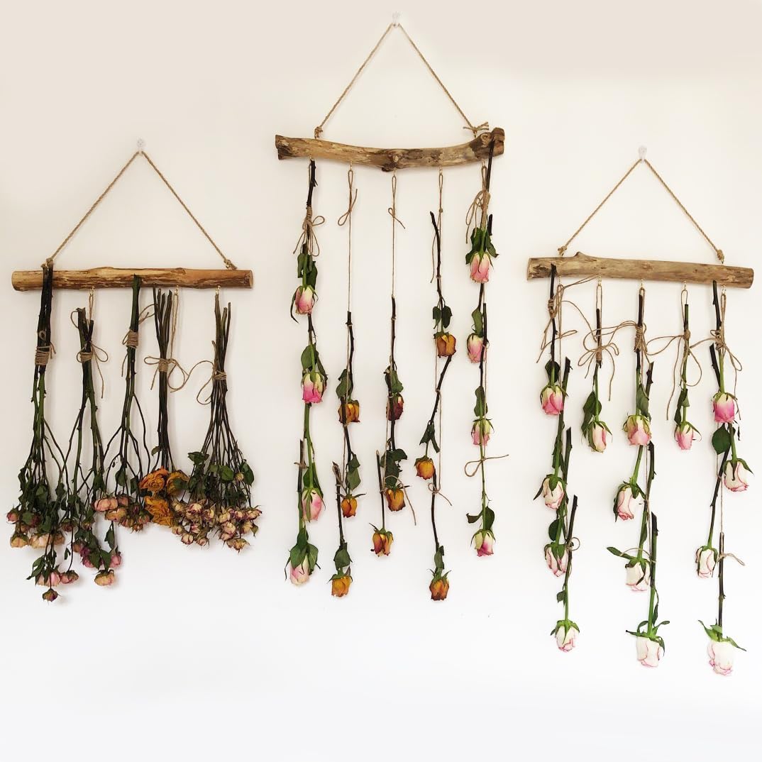 2Pcs 15 Inch Natural Driftwood Decorative Branches Farmhouse Home Wall Hanging Decor Hanging Jewelry Organizers with 5 Hooks