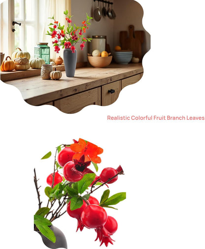 Artificial Pomegranate Fruit Flowers, 3pcs, 37 inch | Lifelike Handmade, Suitable for Home, Office, Festival, Flower Decoration