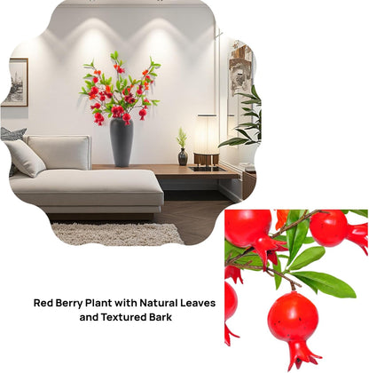 Artificial Pomegranate Fruit Flowers, 3pcs, 37 inch | Lifelike Handmade, Suitable for Home, Office, Festival, Flower Decoration