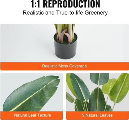 Artificial Bird of Paradise Tree, 5 FT Tall Faux Plant, PE Material & Anti-Tip Tilt Protection Low-Maintenance Plant, Lifelike Green Fake Tree for Home Office Warehouse Decor Indoor Outdoor