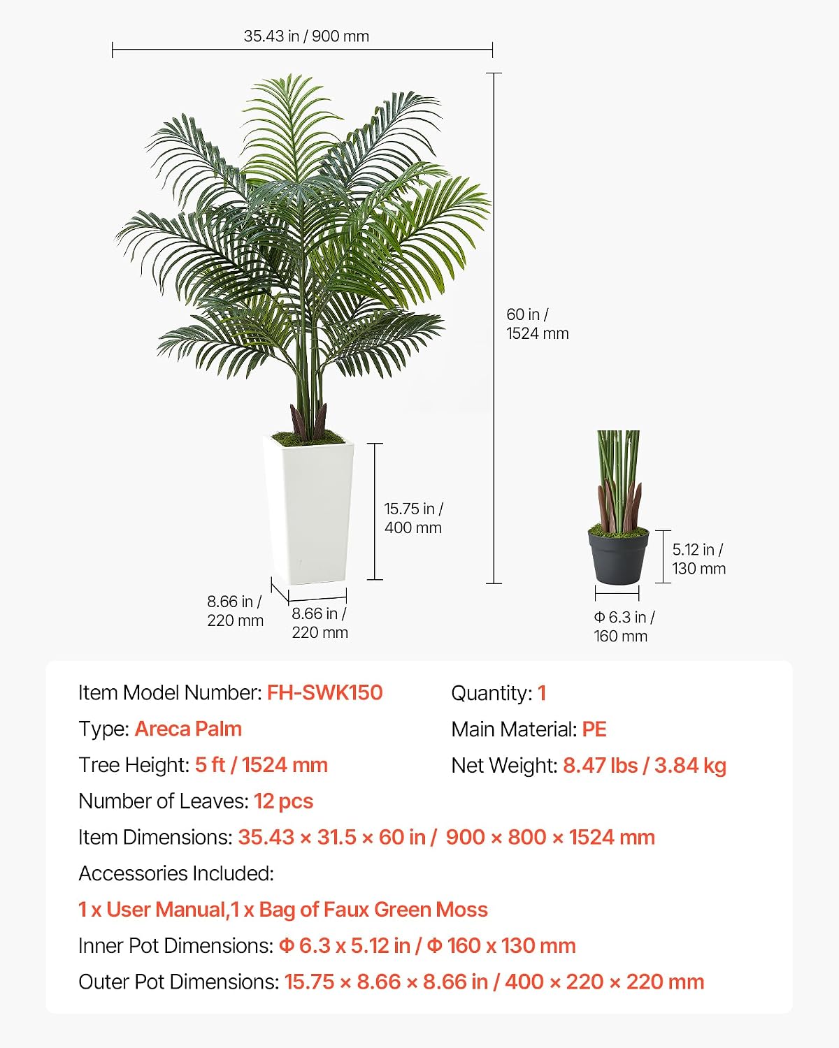 Artificial Bird of Paradise Tree, 5 FT Tall Faux Plant, PE Material & Anti-Tip Tilt Protection Low-Maintenance Plant, Lifelike Green Fake Tree for Home Office Warehouse Decor Indoor Outdoor
