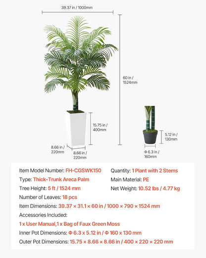 Artificial Bird of Paradise Tree, 5 FT Tall Faux Plant, PE Material & Anti-Tip Tilt Protection Low-Maintenance Plant, Lifelike Green Fake Tree for Home Office Warehouse Decor Indoor Outdoor