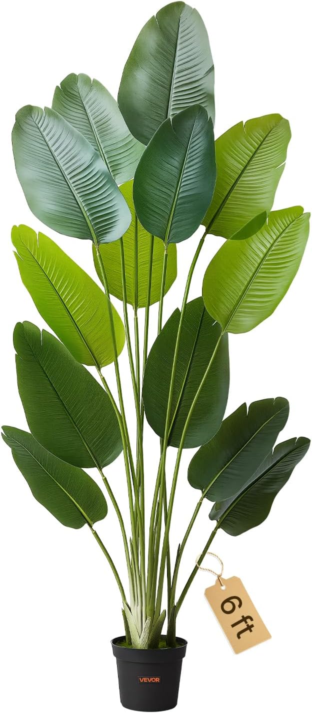 Artificial Bird of Paradise Tree, 5 FT Tall Faux Plant, PE Material & Anti-Tip Tilt Protection Low-Maintenance Plant, Lifelike Green Fake Tree for Home Office Warehouse Decor Indoor Outdoor