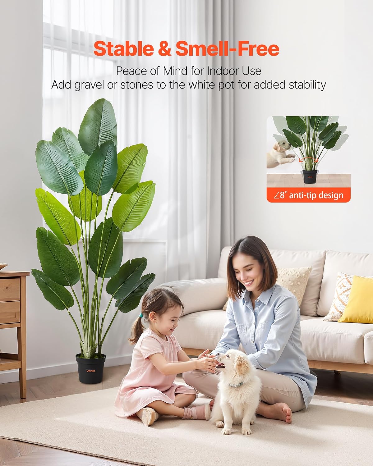 Artificial Bird of Paradise Tree, 5 FT Tall Faux Plant, PE Material & Anti-Tip Tilt Protection Low-Maintenance Plant, Lifelike Green Fake Tree for Home Office Warehouse Decor Indoor Outdoor