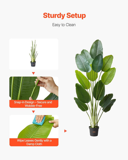 Artificial Bird of Paradise Tree, 5 FT Tall Faux Plant, PE Material & Anti-Tip Tilt Protection Low-Maintenance Plant, Lifelike Green Fake Tree for Home Office Warehouse Decor Indoor Outdoor