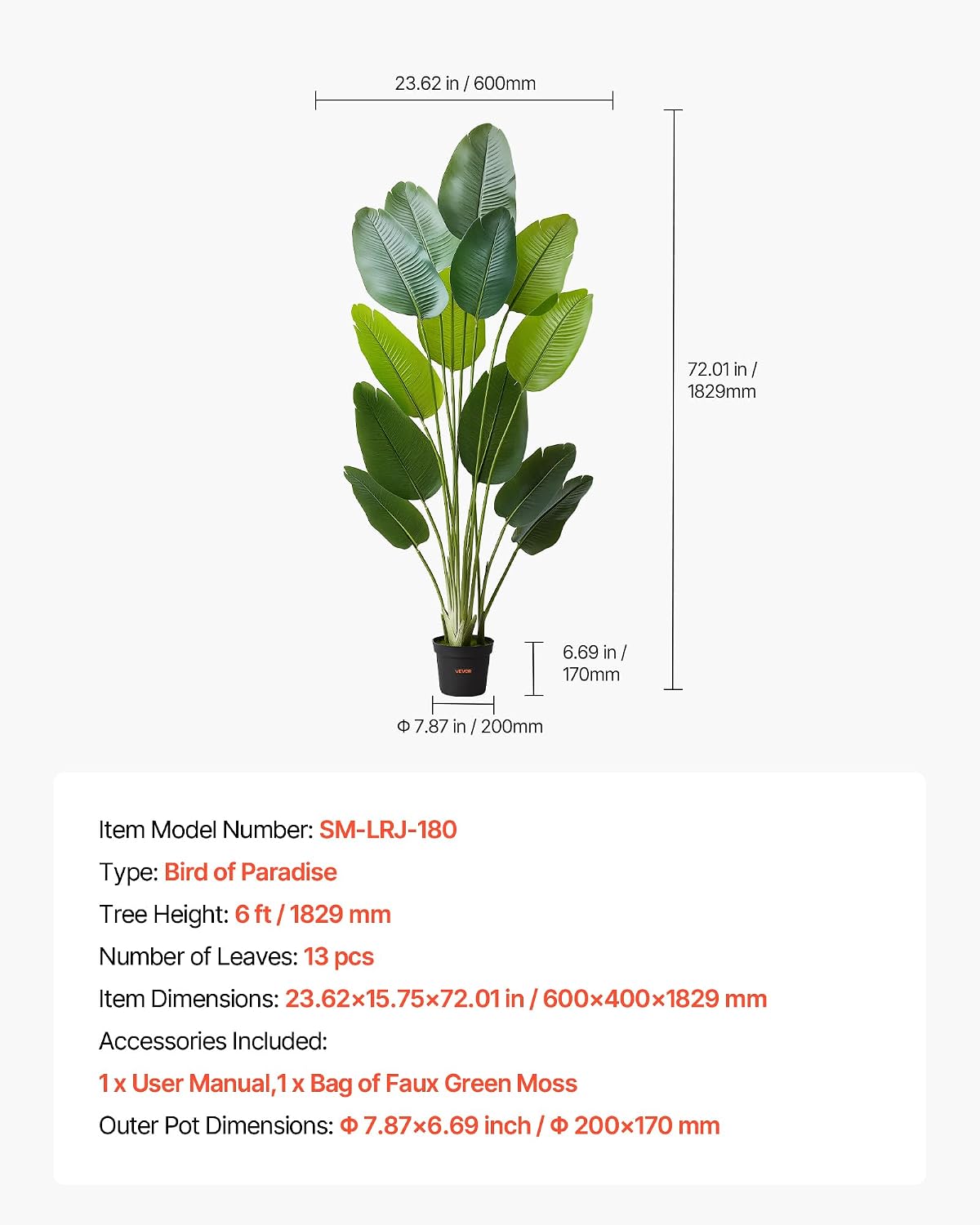 Artificial Bird of Paradise Tree, 5 FT Tall Faux Plant, PE Material & Anti-Tip Tilt Protection Low-Maintenance Plant, Lifelike Green Fake Tree for Home Office Warehouse Decor Indoor Outdoor