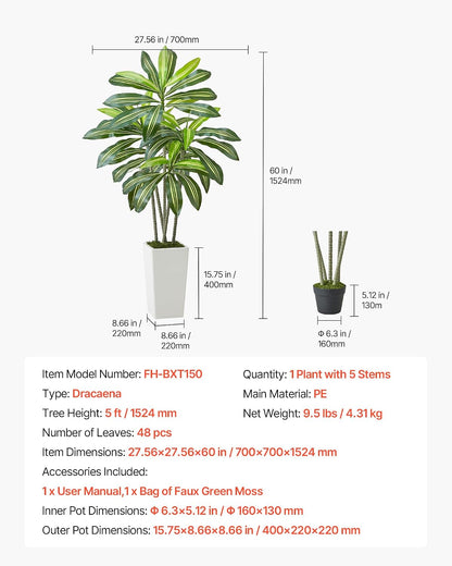 Artificial Bird of Paradise Tree, 5 FT Tall Faux Plant, PE Material & Anti-Tip Tilt Protection Low-Maintenance Plant, Lifelike Green Fake Tree for Home Office Warehouse Decor Indoor Outdoor