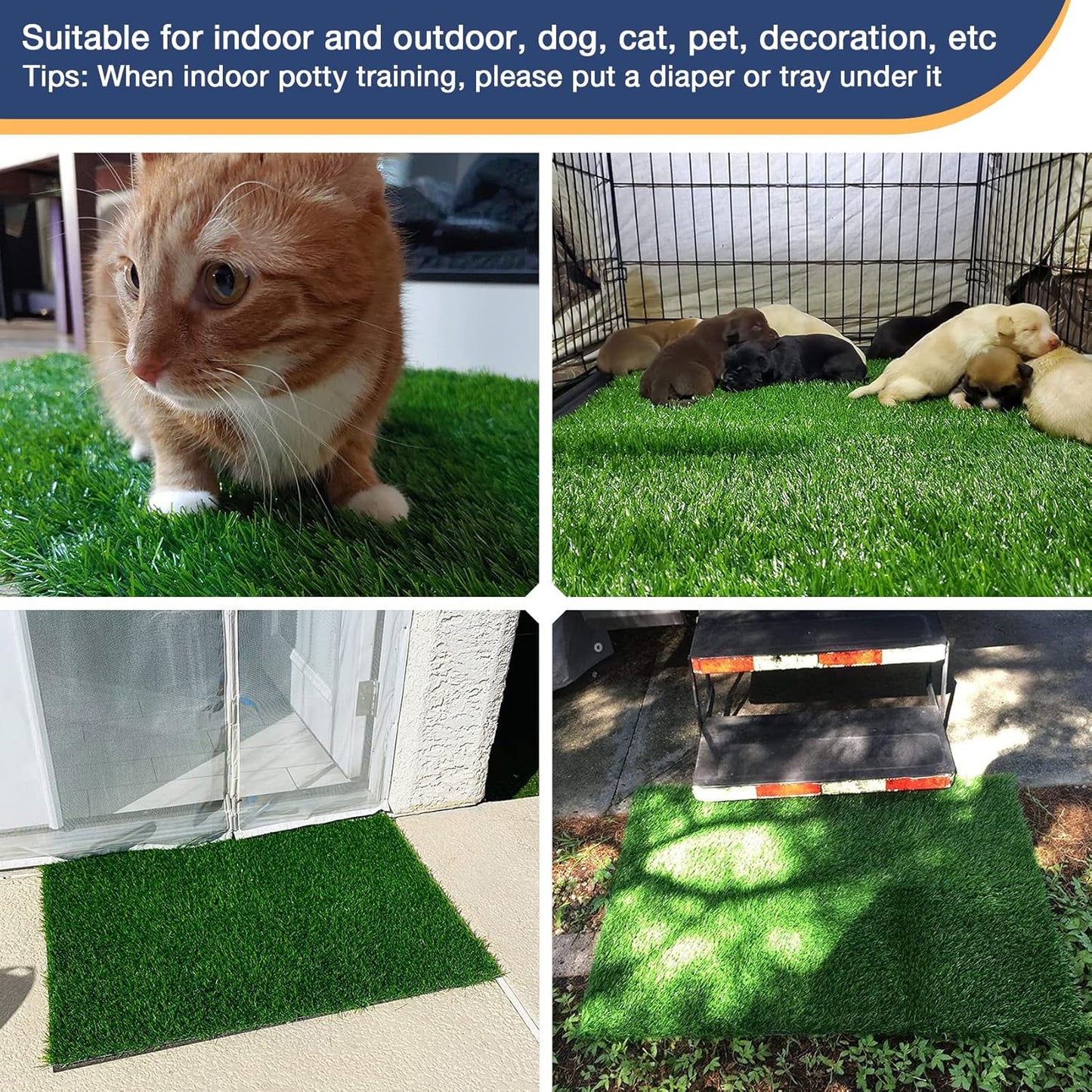 GLOBREEN Dogs Grass Pee Pad for Puppy Potty Training, Pet Friendly Artificial Grass Turf Mat Outdoor Indoor Use, High Drainage, 39.3" x 31.5"
