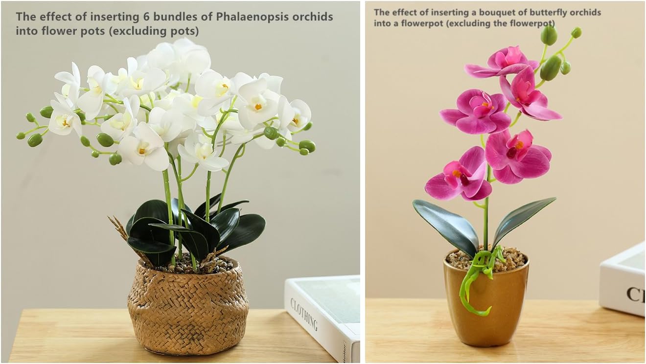 6 Branch Artificial Orchid Stems with Leaves,15” Real Touch Dancing Orchid Flower,Fake Plants Phalaenopsis for Wreaths Wedding Centerpiece Floral Arrangement Porch Summer Cemetery Decor (Rose Pink)