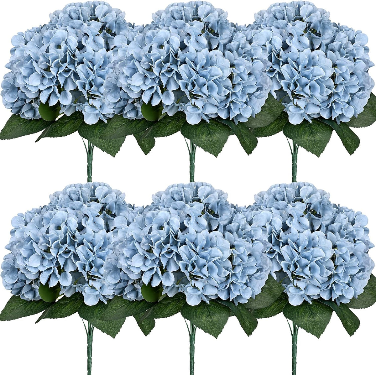 Dusty Blue Hydrangea Artificial Flowers Bulk - 6 PCS Large 54 Heads