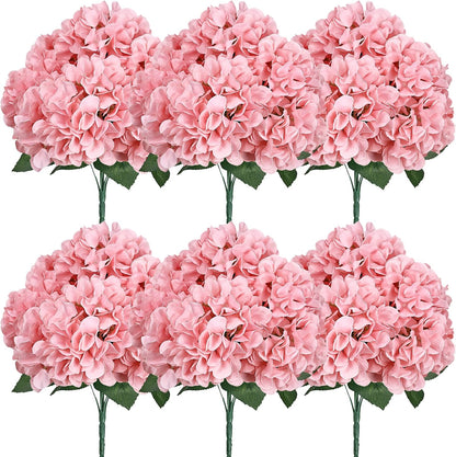 Dusty Blue Hydrangea Artificial Flowers Bulk - 6 PCS Large 54 Heads