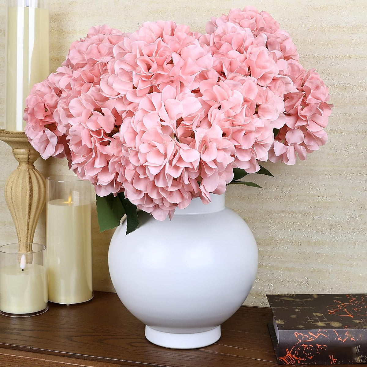 Dusty Blue Hydrangea Artificial Flowers Bulk - 6 PCS Large 54 Heads