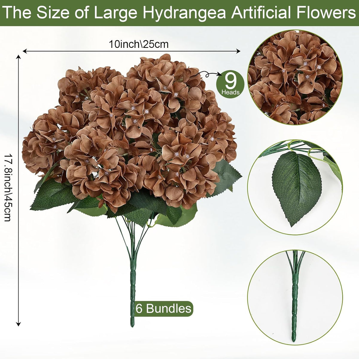Dusty Blue Hydrangea Artificial Flowers Bulk - 6 PCS Large 54 Heads