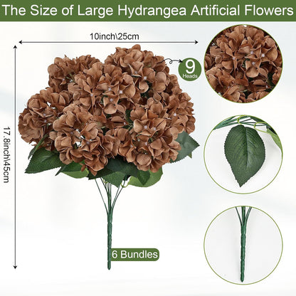 Dusty Blue Hydrangea Artificial Flowers Bulk - 6 PCS Large 54 Heads