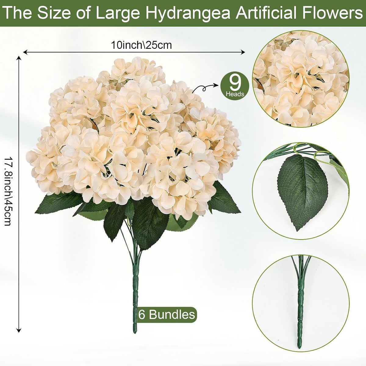 Dusty Blue Hydrangea Artificial Flowers Bulk - 6 PCS Large 54 Heads