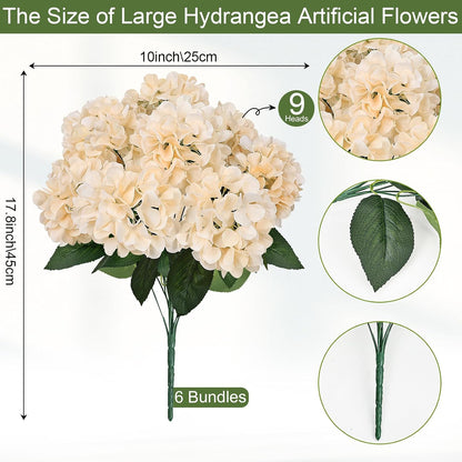 Dusty Blue Hydrangea Artificial Flowers Bulk - 6 PCS Large 54 Heads